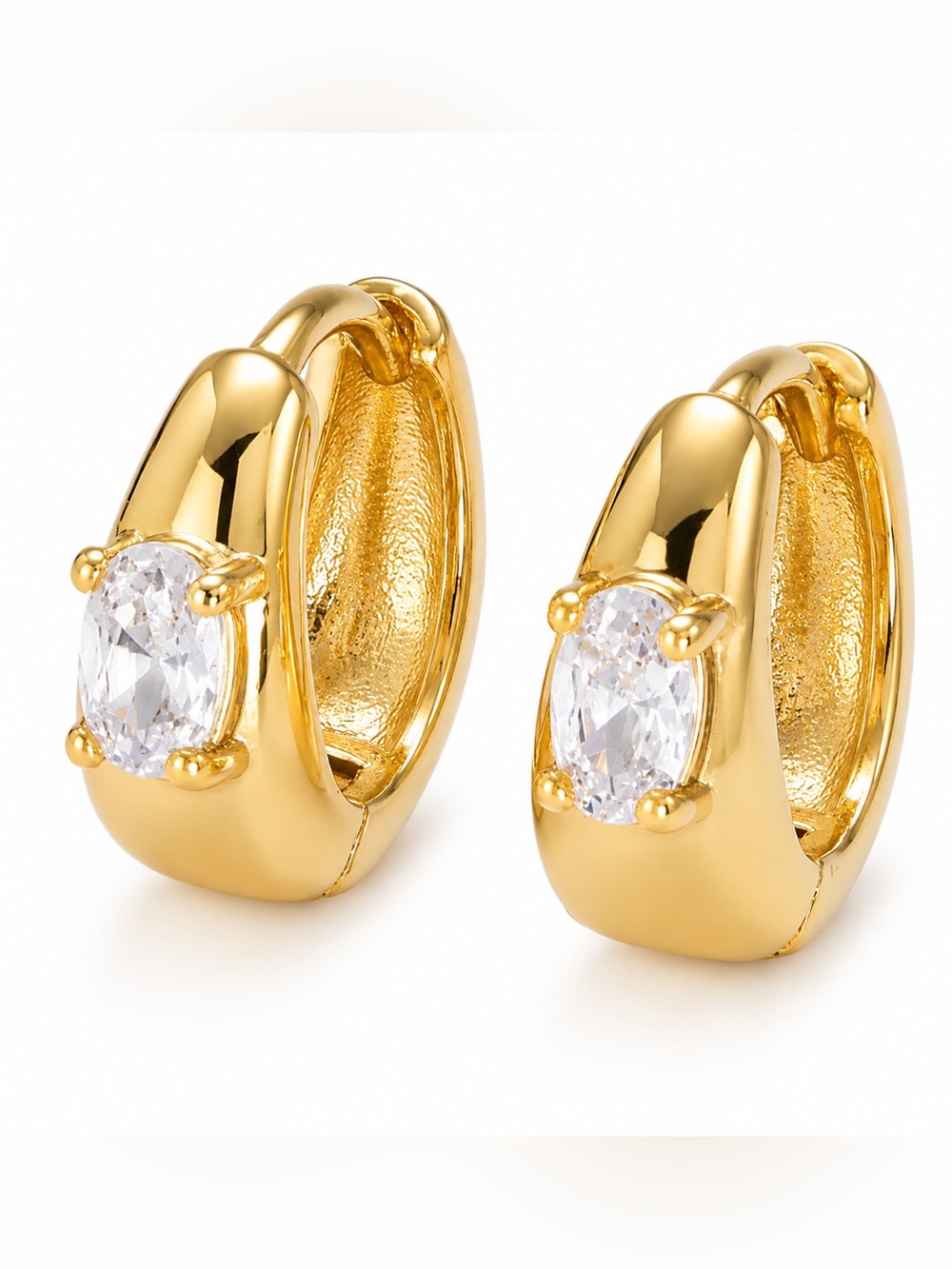 Gold Oval CZ Dome Huggie Earrings (4511)